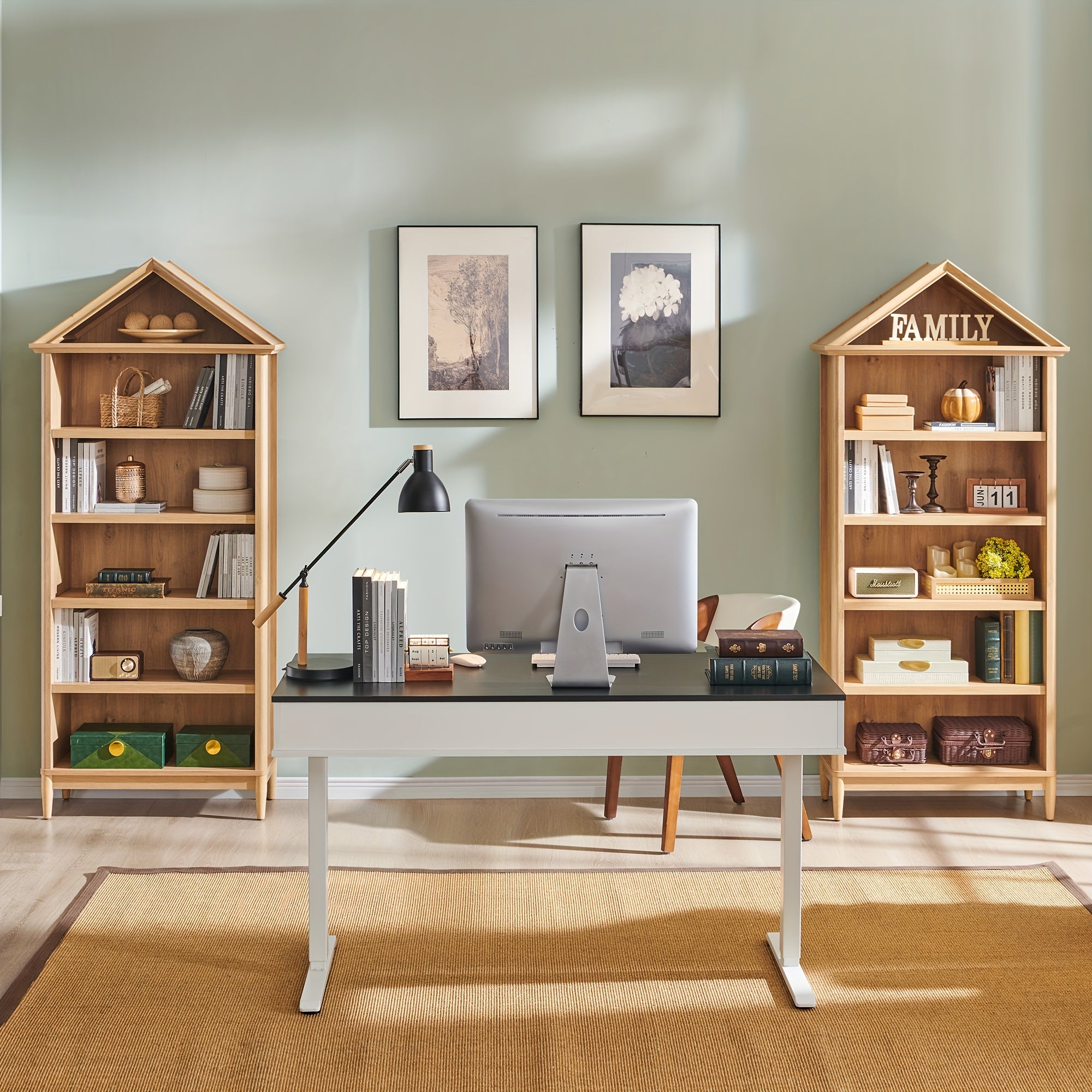 Modern Geometric Bookshelf Modern Geometric 75.9-Inch Tall Slanted Arch Bookshelf | Adjustable Shelves, Triangular Top Wooden Bookcase with Open Display Shelf - Suitable for Living Room