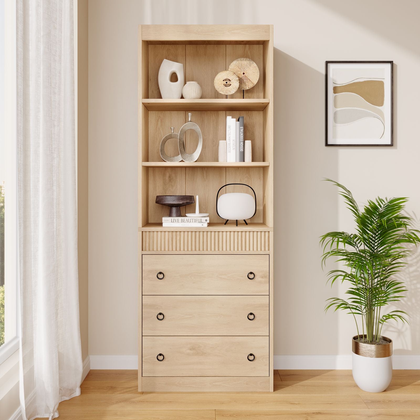 Modern 3-Drawer Bookcase with 3-Tier Shelf - Heavy-Duty, Space-Saving Freestanding Book Shelf, Easy Assembly Large Book Storage Organizer for Home Office, Study, for book Lovers & Students (27\