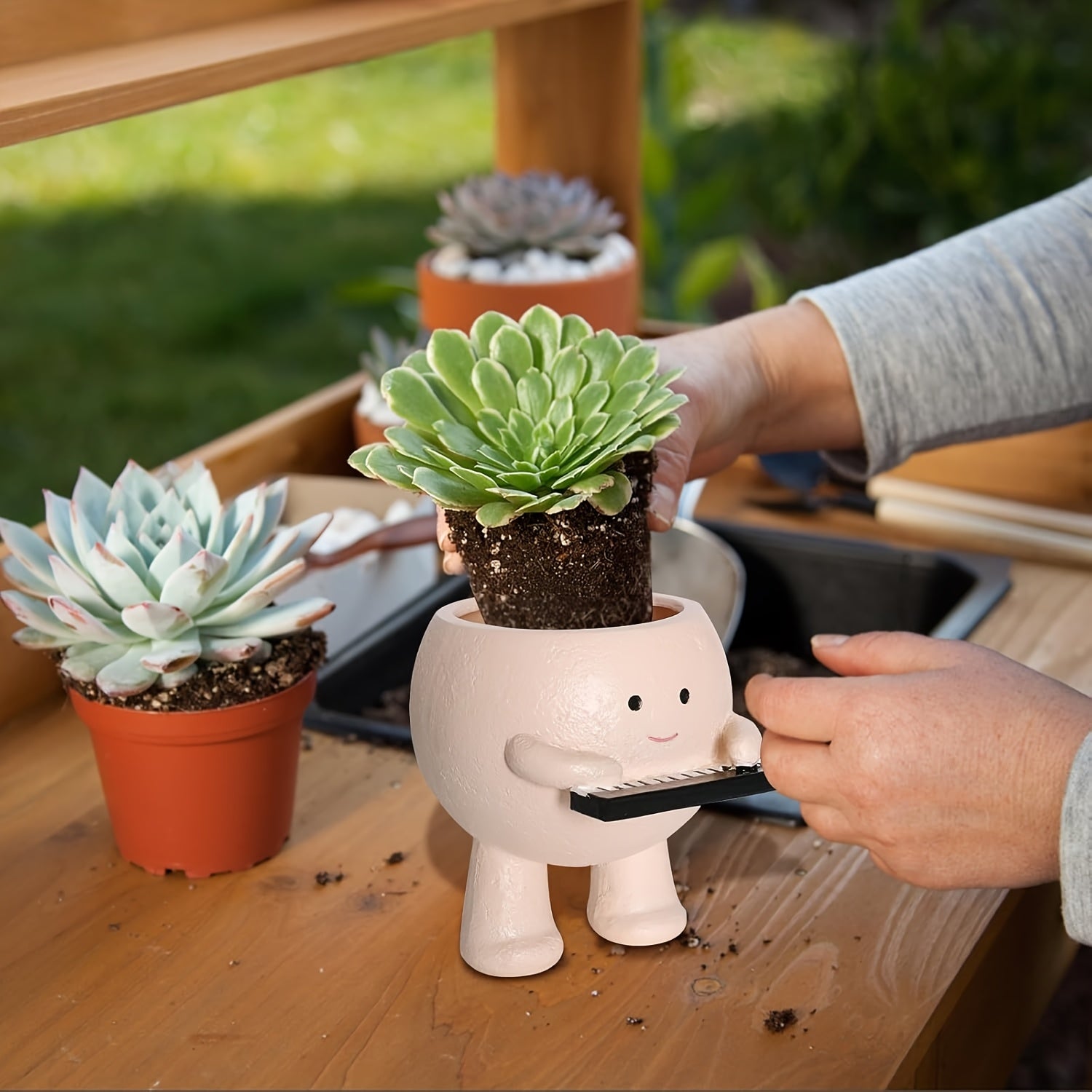 Jazz Band Musician Face Planter - Resin Sculpture with Drainage Hole for Indoor\u002FOutdoor Decor, Perfect for Home Office, Hotel Bar, Music Room Decor