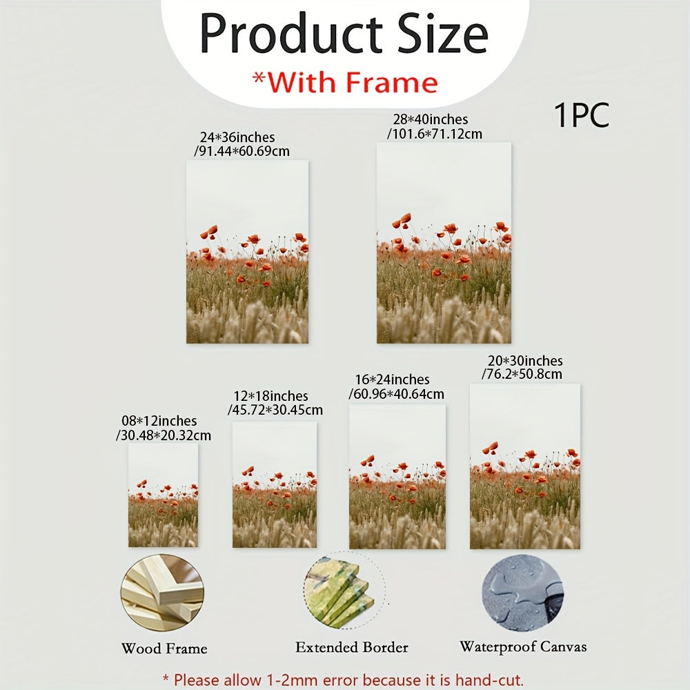 2D Flat, 1pc Framed Canvas Poster - Red Poppies & Golden-Brown Wheat Farmhouse Wall Decor - Ready-to-Hang Painting for Living Room, Bedroom, Office - High-Quality Canvas Print - Housewarming Gift Idea, Canvas Wall Art Ready to Hang, 2D Flat