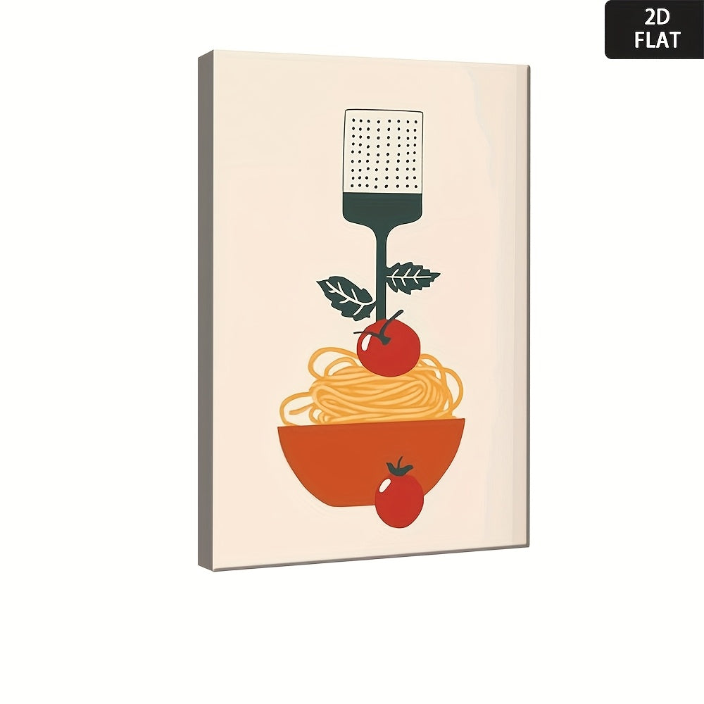 2D Flat, Vintage Italian Pasta & Tomato Sauce Canvas Wall Art Print - Minimalist Spaghetti & Meat Sauce Poster, Waterproof Wrapped Frameless Kitchen Decor for Home, Office, Restaurant - Affordable Italian Food Art Gift for Pasta Lovers