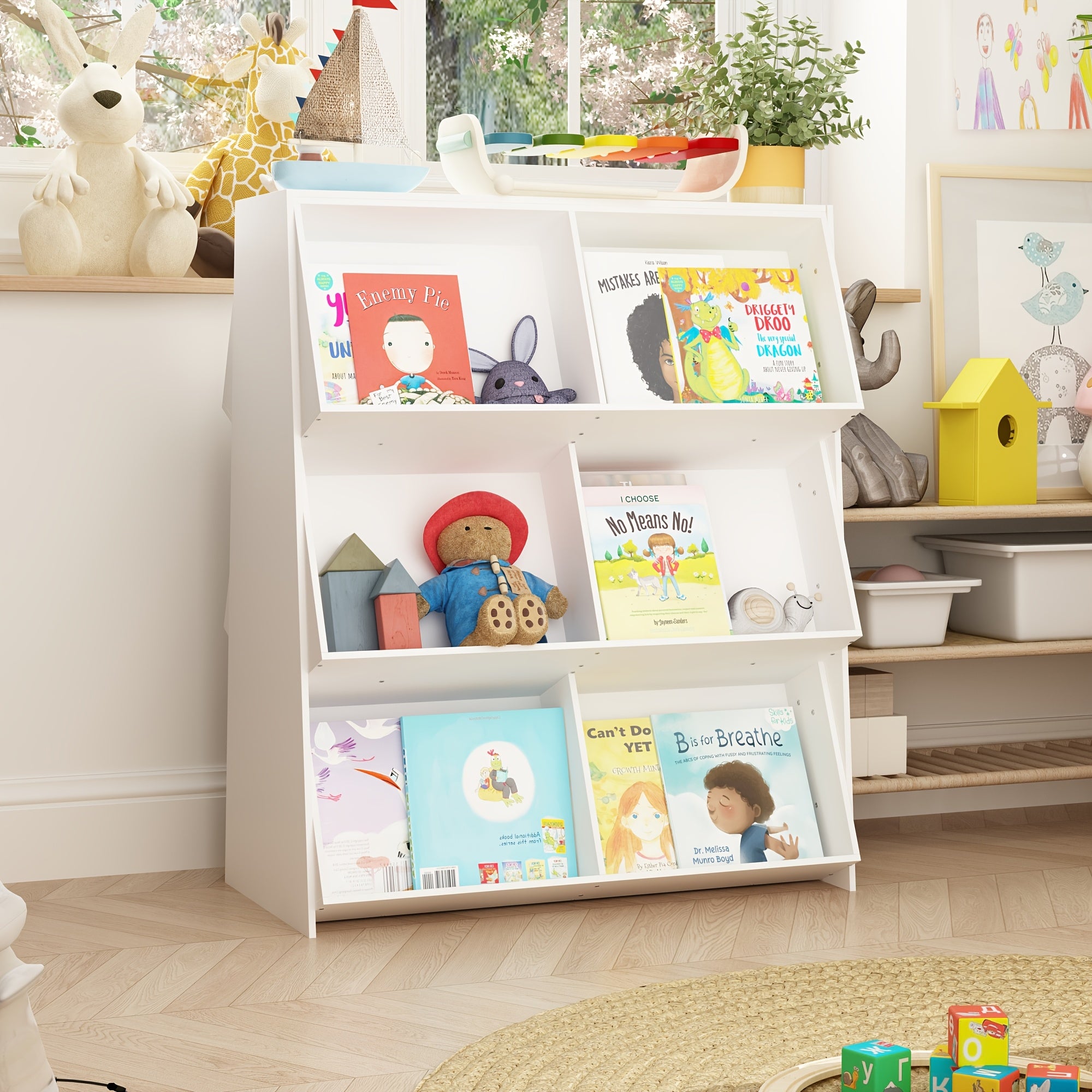 6-Cube Bookcase, Wooden 3-tier Open Storage Bookshelf, Modern Multipurpose Display Cabinet for Living Room, Study & Reading Nook, Modern Minimalist Design, White