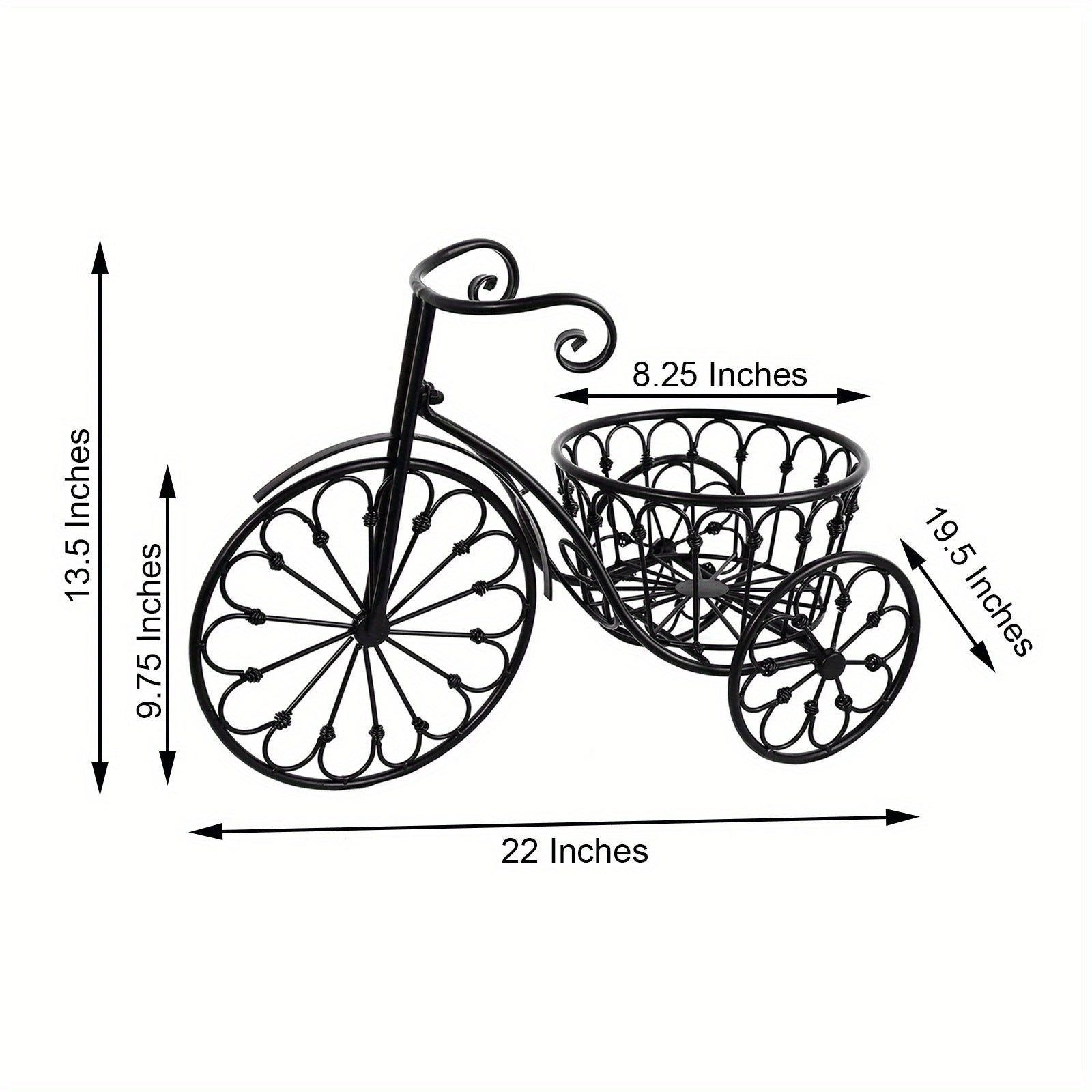 2-Inch Black Metal Bicycle Basket Planter - Indoor\u002FOutdoor Decorative Plant Holder with Sturdy Frame, Perfect for Kitchen Additions, Spring Decorations, Summer Decorations