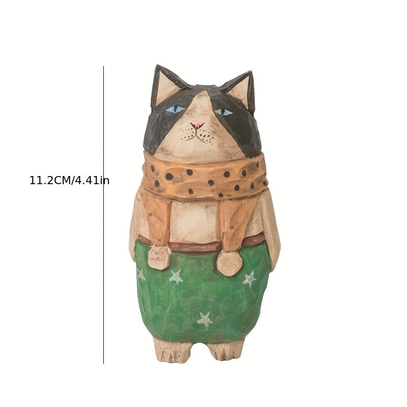 2 Handmade Carved Cats, Desktop Ornaments, Handicrafts Carved Cat Figurines, Desktop Creativity, Holiday Gifts, Party Table Centerpiece Decorations