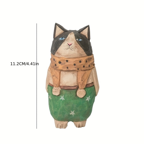 2 Handmade Carved Cats, Desktop Ornaments, Handicrafts Carved Cat Figurines, Desktop Creativity, Holiday Gifts, Party Table Centerpiece Decorations