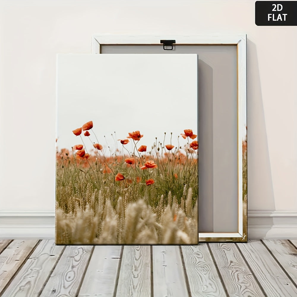 2D Flat, 1pc Framed Canvas Poster - Red Poppies & Golden-Brown Wheat Farmhouse Wall Decor - Ready-to-Hang Painting for Living Room, Bedroom, Office - High-Quality Canvas Print - Housewarming Gift Idea, Canvas Wall Art Ready to Hang, 2D Flat