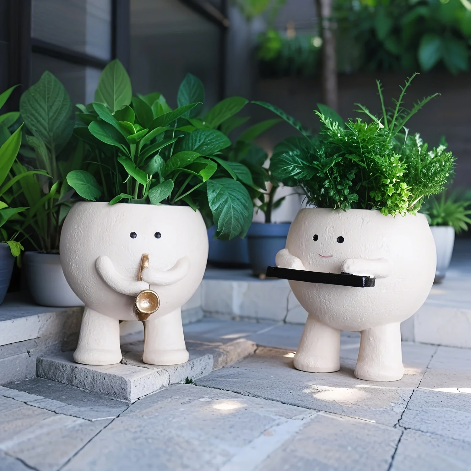 Jazz Band Musician Face Planter - Resin Sculpture with Drainage Hole for Indoor\u002FOutdoor Decor, Perfect for Home Office, Hotel Bar, Music Room Decor