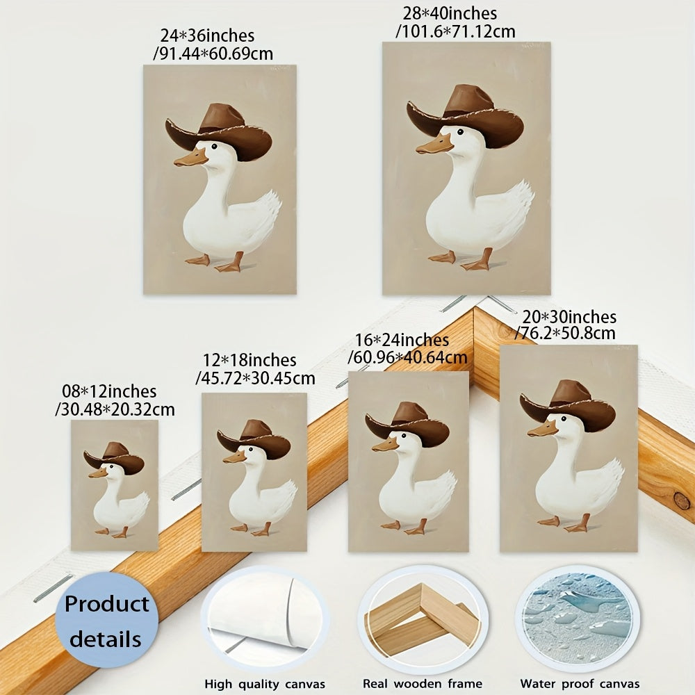 1pc Silly Cowboy Goose Canvas Wall Art - Whimsical Western Animal Print with Pine Wood Frame, Neutral Brown Nursery Decor for Boys Room, Bathroom, Bedroom & Living Room, Western Home Decor