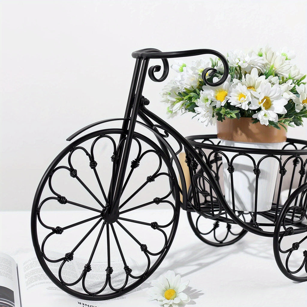2-Inch Black Metal Bicycle Basket Planter - Indoor\u002FOutdoor Decorative Plant Holder with Sturdy Frame, Perfect for Kitchen Additions, Spring Decorations, Summer Decorations