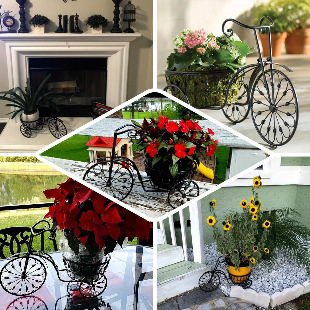 2-Inch Black Metal Bicycle Basket Planter - Indoor\u002FOutdoor Decorative Plant Holder with Sturdy Frame, Perfect for Kitchen Additions, Spring Decorations, Summer Decorations
