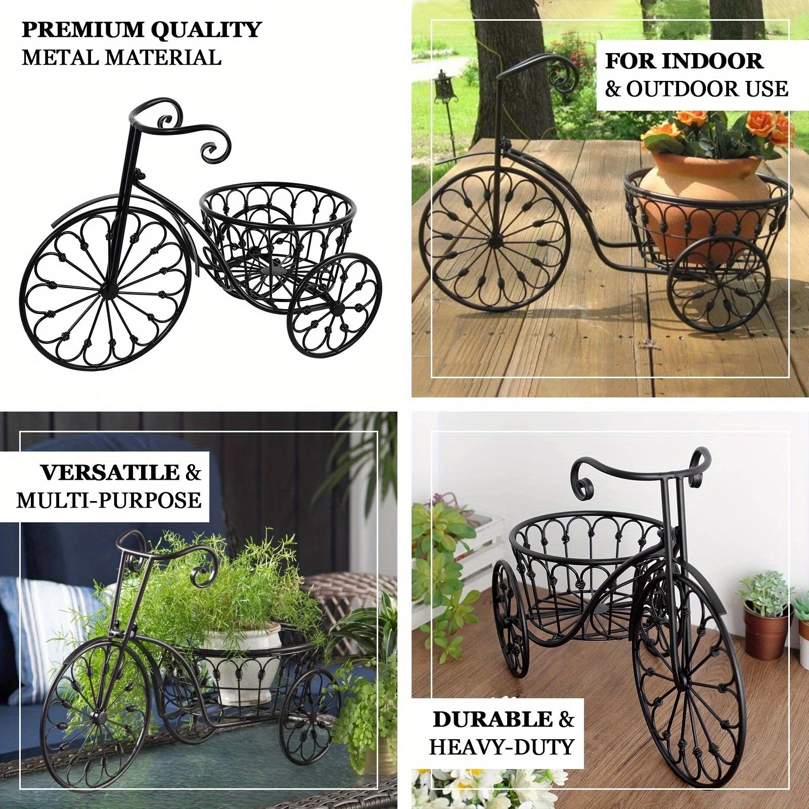 2-Inch Black Metal Bicycle Basket Planter - Indoor\u002FOutdoor Decorative Plant Holder with Sturdy Frame, Perfect for Kitchen Additions, Spring Decorations, Summer Decorations
