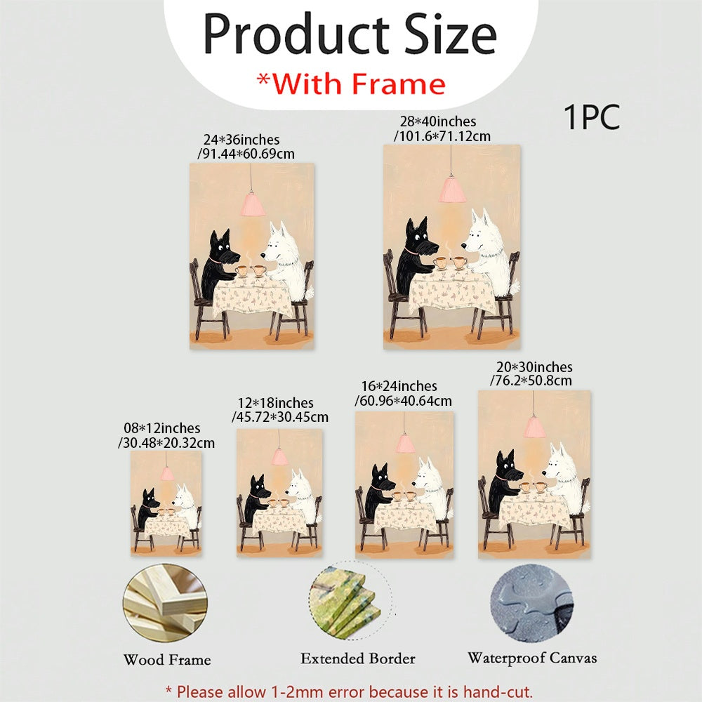 2D Flat, Rustic Farmhouse Wall Art - Cute Black & White Dog Painting with Wooden Frame, 2D Flat Canvas Print for Living Room, Bedroom, Bathroom, Kitchen, Home Office Decor, Dog Decor, Perfect for Room Decor