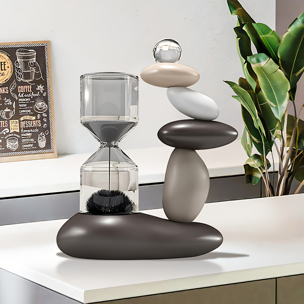 Modern Resin Art Sculpture, Hourglass And Stone Ornaments, Resin Fortune Stone Ornaments, Boho Home Decor, Living Room Decor, Unique Housewarming Gift, Suitable for Various Room Types, Holiday Decorations