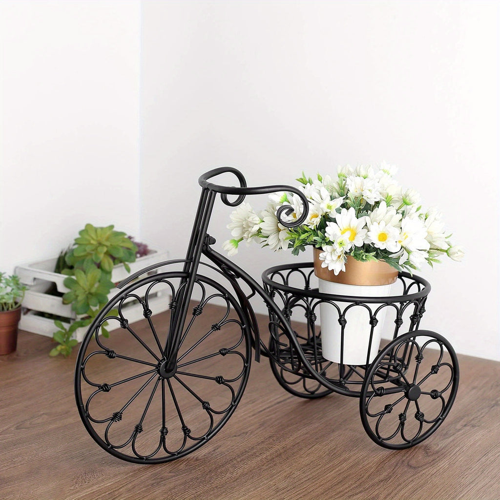 2-Inch Black Metal Bicycle Basket Planter - Indoor\u002FOutdoor Decorative Plant Holder with Sturdy Frame, Perfect for Kitchen Additions, Spring Decorations, Summer Decorations