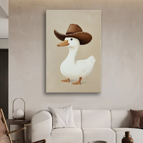 1pc Silly Cowboy Goose Canvas Wall Art - Whimsical Western Animal Print with Pine Wood Frame, Neutral Brown Nursery Decor for Boys Room, Bathroom, Bedroom & Living Room, Western Home Decor