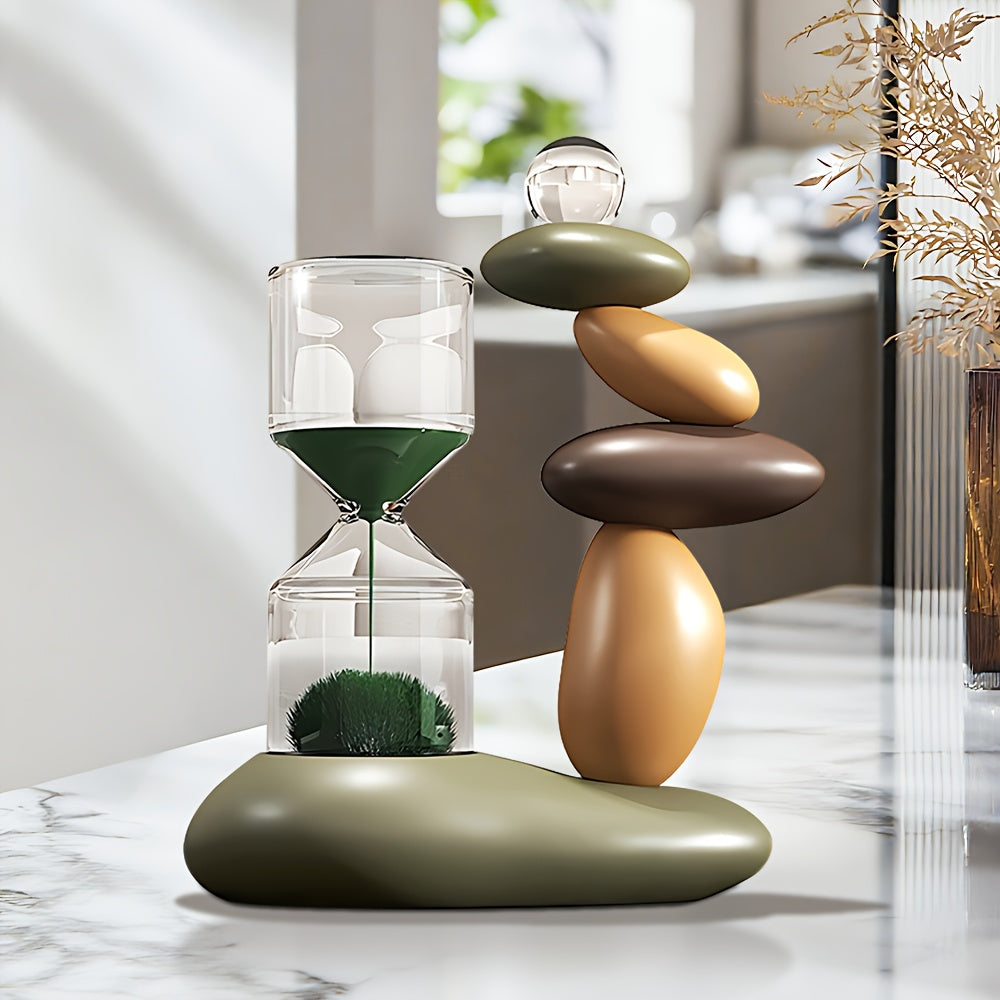 Modern Resin Art Sculpture, Hourglass And Stone Ornaments, Resin Fortune Stone Ornaments, Boho Home Decor, Living Room Decor, Unique Housewarming Gift, Suitable for Various Room Types, Holiday Decorations