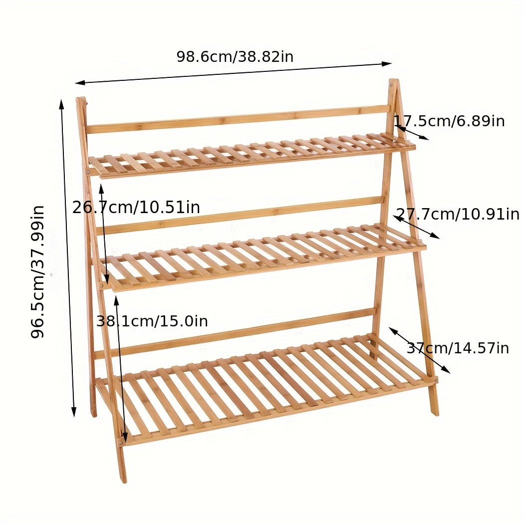 Multi-Functional 39.37inch 3-Level Collapsible Bamboo Shelf for Displaying Flower Pots And Organizing Plants, Suitable for Both Indoor And Outdoor Use