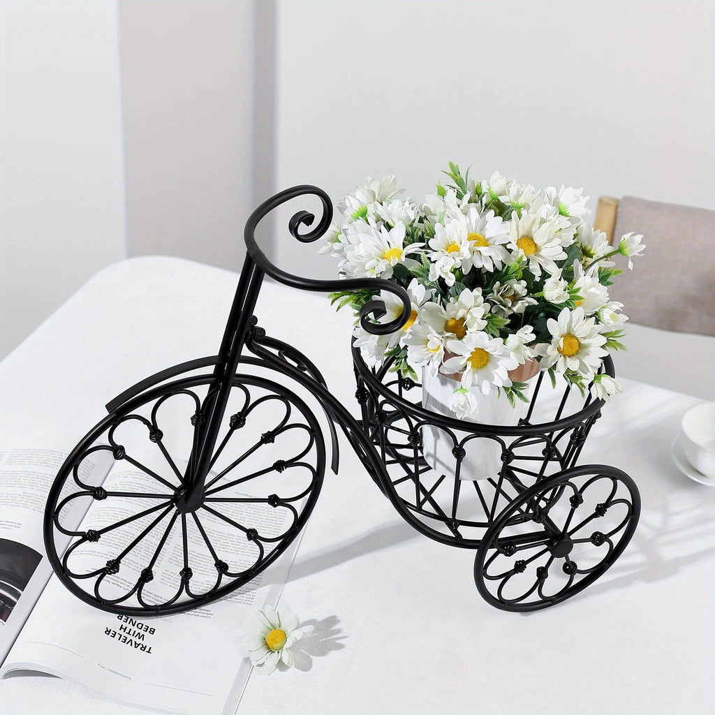 2-Inch Black Metal Bicycle Basket Planter - Indoor\u002FOutdoor Decorative Plant Holder with Sturdy Frame, Perfect for Kitchen Additions, Spring Decorations, Summer Decorations