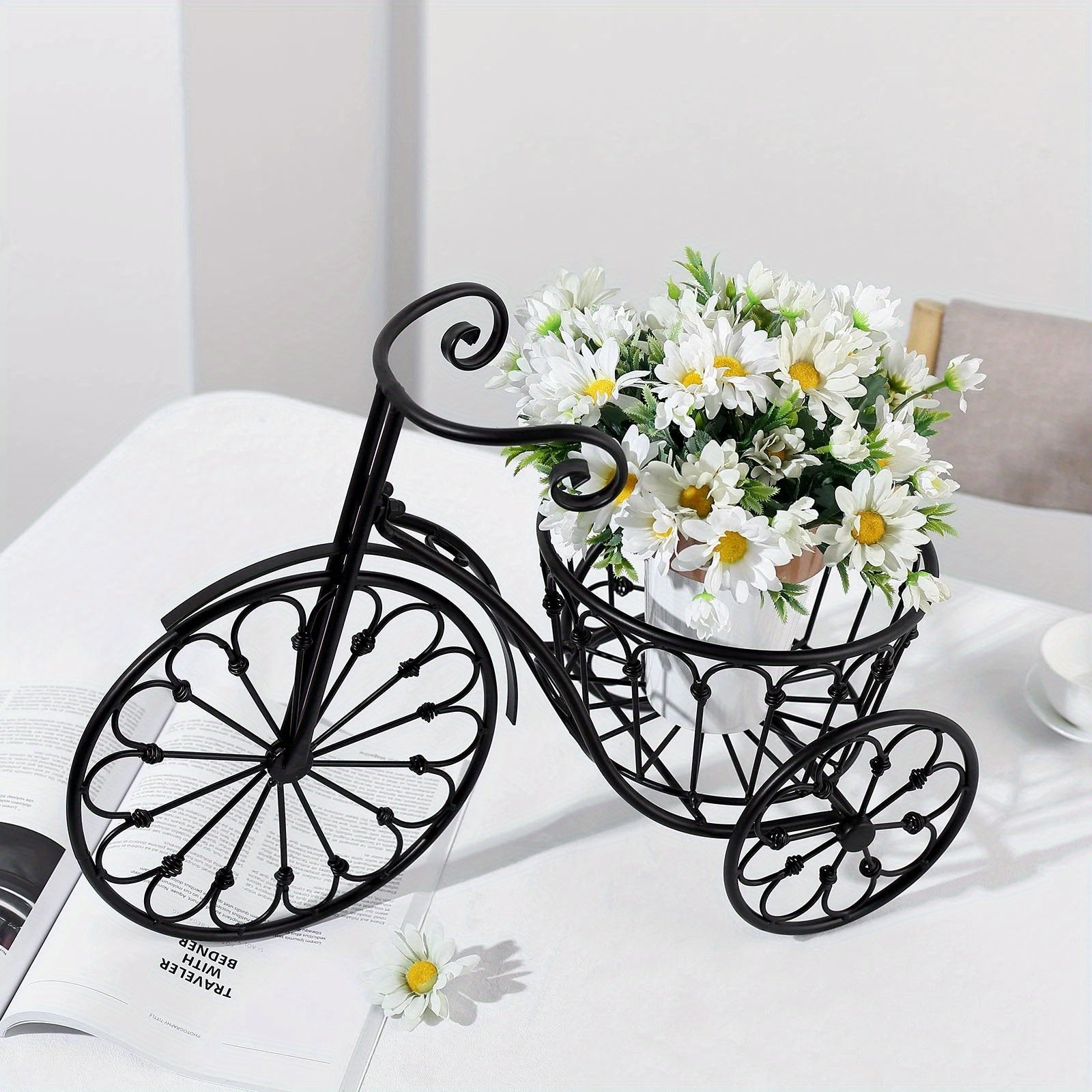 2-Inch Black Metal Bicycle Basket Planter - Indoor\u002FOutdoor Decorative Plant Holder with Sturdy Frame, Perfect for Kitchen Additions, Spring Decorations, Summer Decorations