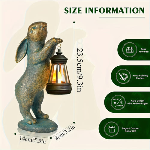 1pc Garden Statues Rabbit with Solar Lantern Outdoor Bunny Figurines Decorations for Patio Yard Lawn Ornaments Gifts for Birthday Easter Housewarming Mother's Day, IP44