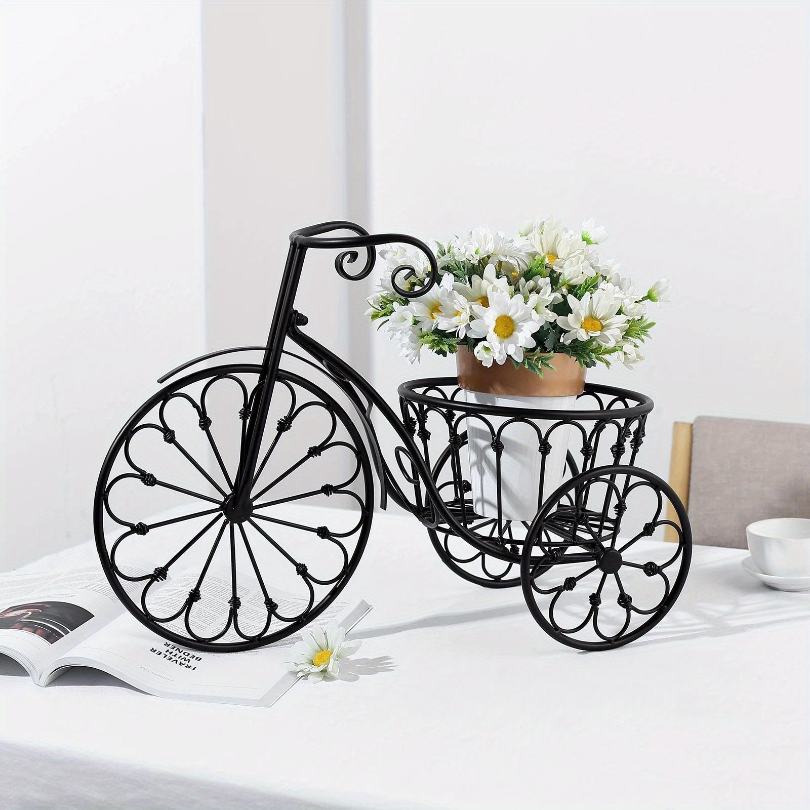 2-Inch Black Metal Bicycle Basket Planter - Indoor\u002FOutdoor Decorative Plant Holder with Sturdy Frame, Perfect for Kitchen Additions, Spring Decorations, Summer Decorations