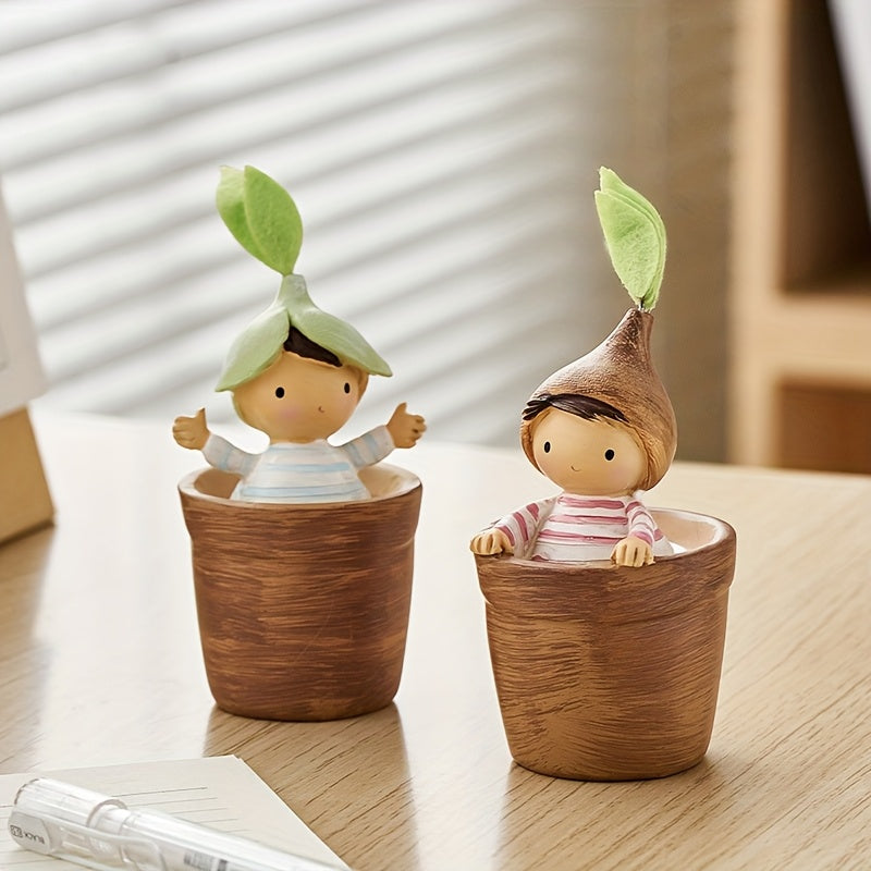 Set of 4 Charming Cartoon Resin Ornaments for Pots, Perfect for Decorating Your Living Room, Bedroom, Or Office Desk; a Delightful Small Gift