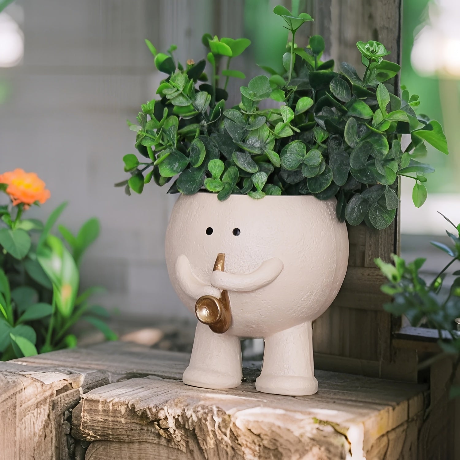 Jazz Band Musician Face Planter - Resin Sculpture with Drainage Hole for Indoor\u002FOutdoor Decor, Perfect for Home Office, Hotel Bar, Music Room Decor