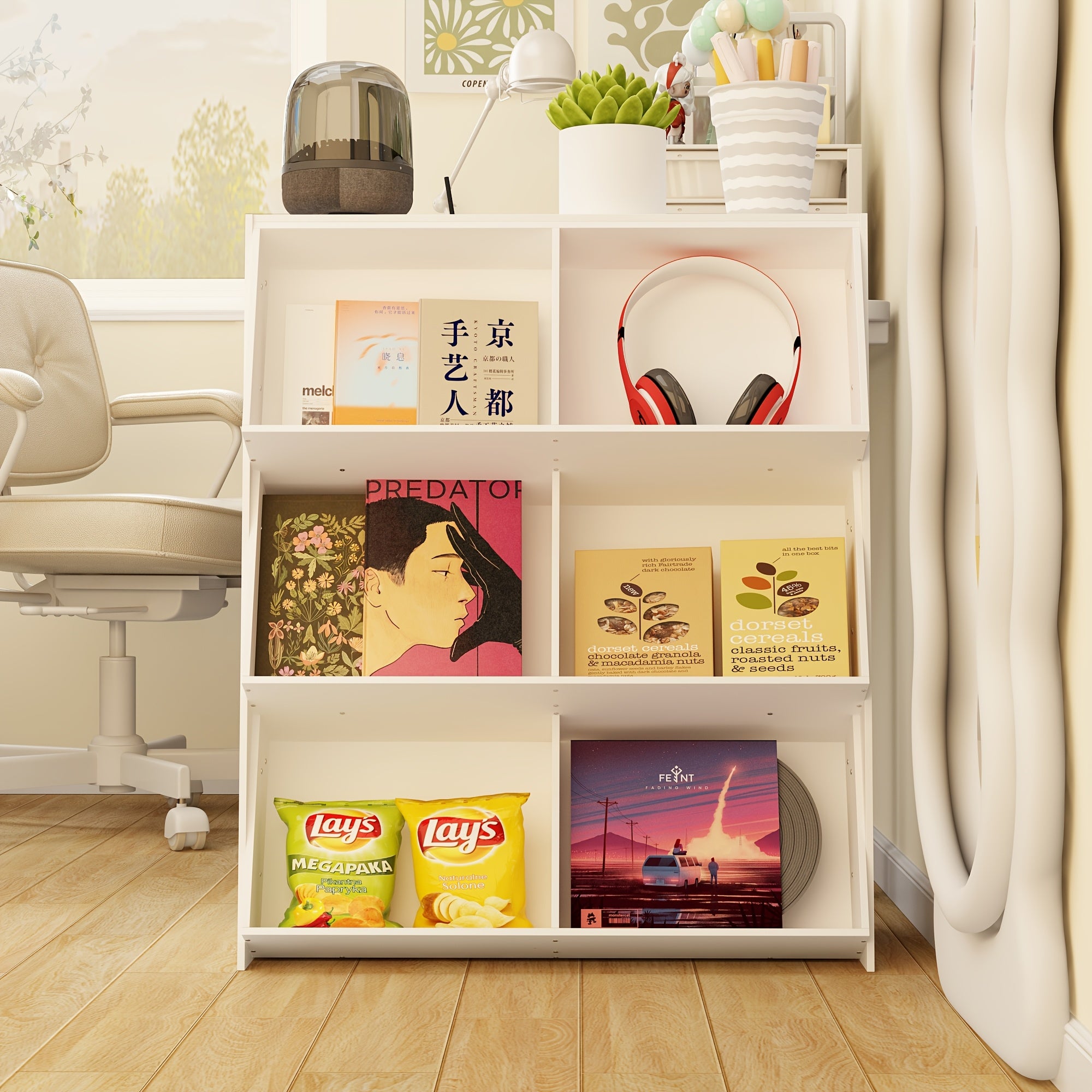 6-Cube Bookcase, Wooden 3-tier Open Storage Bookshelf, Modern Multipurpose Display Cabinet for Living Room, Study & Reading Nook, Modern Minimalist Design, White