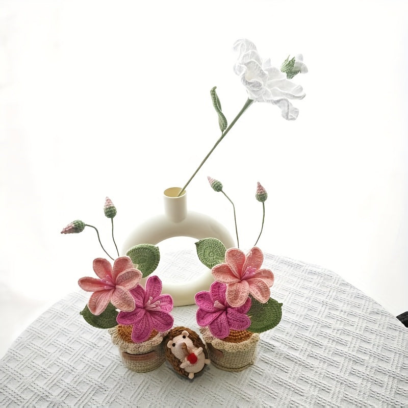 Crafted by Hand, This Crochet Potted Plant Decoration Features a Woven Flower Arrangement Perfect for Home Decoration. It Makes a Distinctive Handcrafted Gift for Occasions Like Mother'S Day, Father'S Day, Graduations