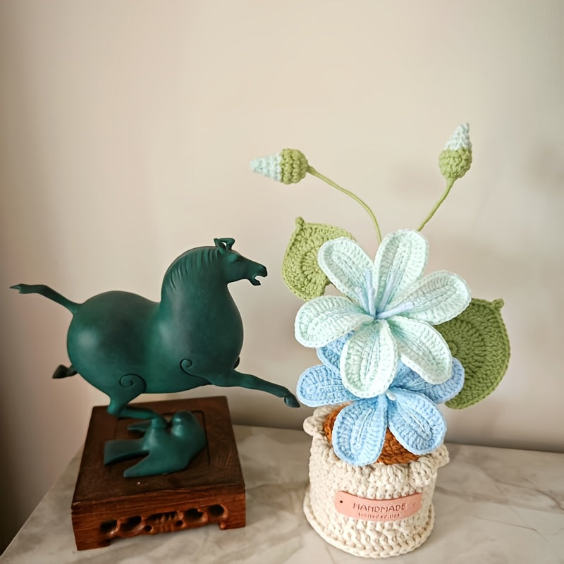 Crafted by Hand, This Crochet Potted Plant Decoration Features a Woven Flower Arrangement Perfect for Home Decoration. It Makes a Distinctive Handcrafted Gift for Occasions Like Mother'S Day, Father'S Day, Graduations