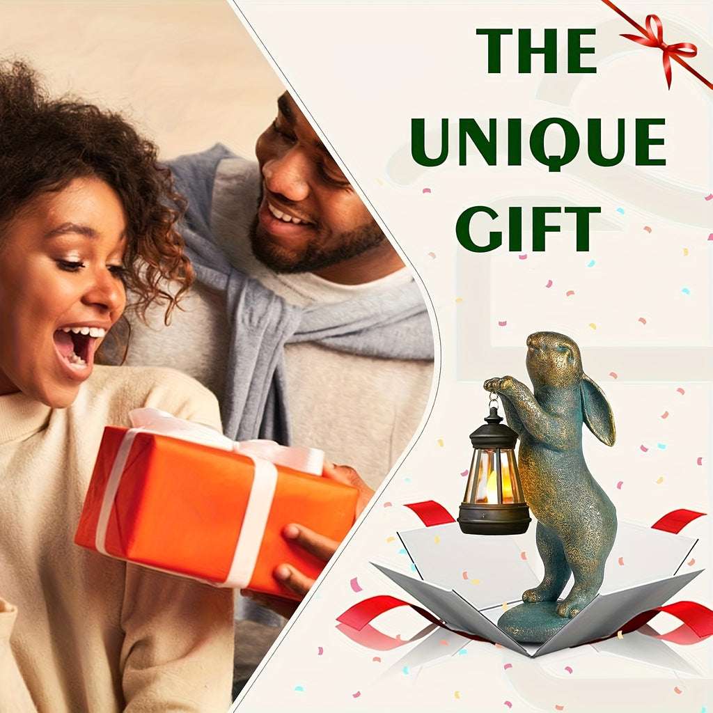 1pc Garden Statues Rabbit with Solar Lantern Outdoor Bunny Figurines Decorations for Patio Yard Lawn Ornaments Gifts for Birthday Easter Housewarming Mother's Day, IP44