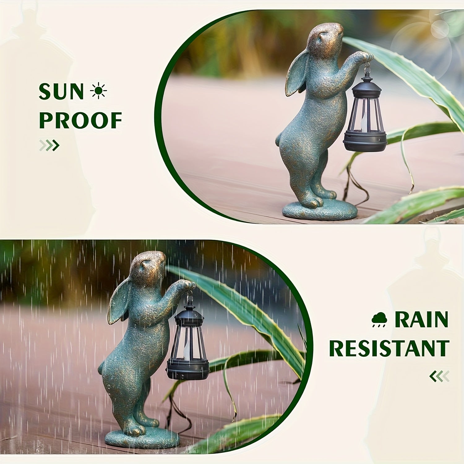 1pc Garden Statues Rabbit with Solar Lantern Outdoor Bunny Figurines Decorations for Patio Yard Lawn Ornaments Gifts for Birthday Easter Housewarming Mother's Day, IP44