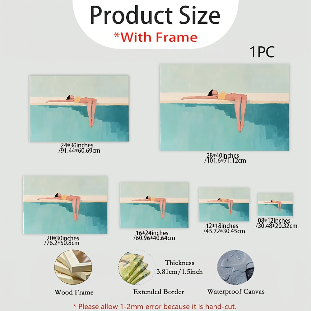 2D Flat 1 Item A Minimalist Painting of a Woman Floating on The Edge of a Pool 1pc Package Canvas Poster Modern Canvas Poster Decoration Poster Modern Room Decor, Home Decor, Bedroom Decor, Interior Decor, Wall Decor Unique Gift Idea Ready to Hang