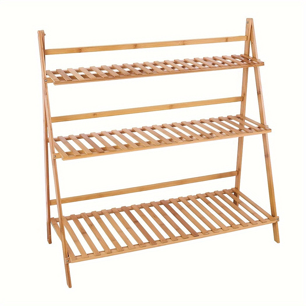 Multi-Functional 39.37inch 3-Level Collapsible Bamboo Shelf for Displaying Flower Pots And Organizing Plants, Suitable for Both Indoor And Outdoor Use