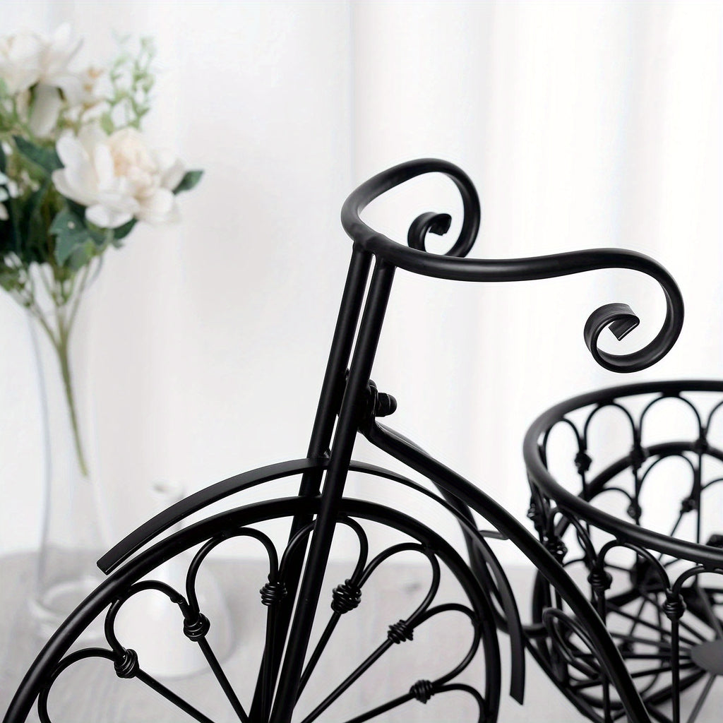 2-Inch Black Metal Bicycle Basket Planter - Indoor\u002FOutdoor Decorative Plant Holder with Sturdy Frame, Perfect for Kitchen Additions, Spring Decorations, Summer Decorations