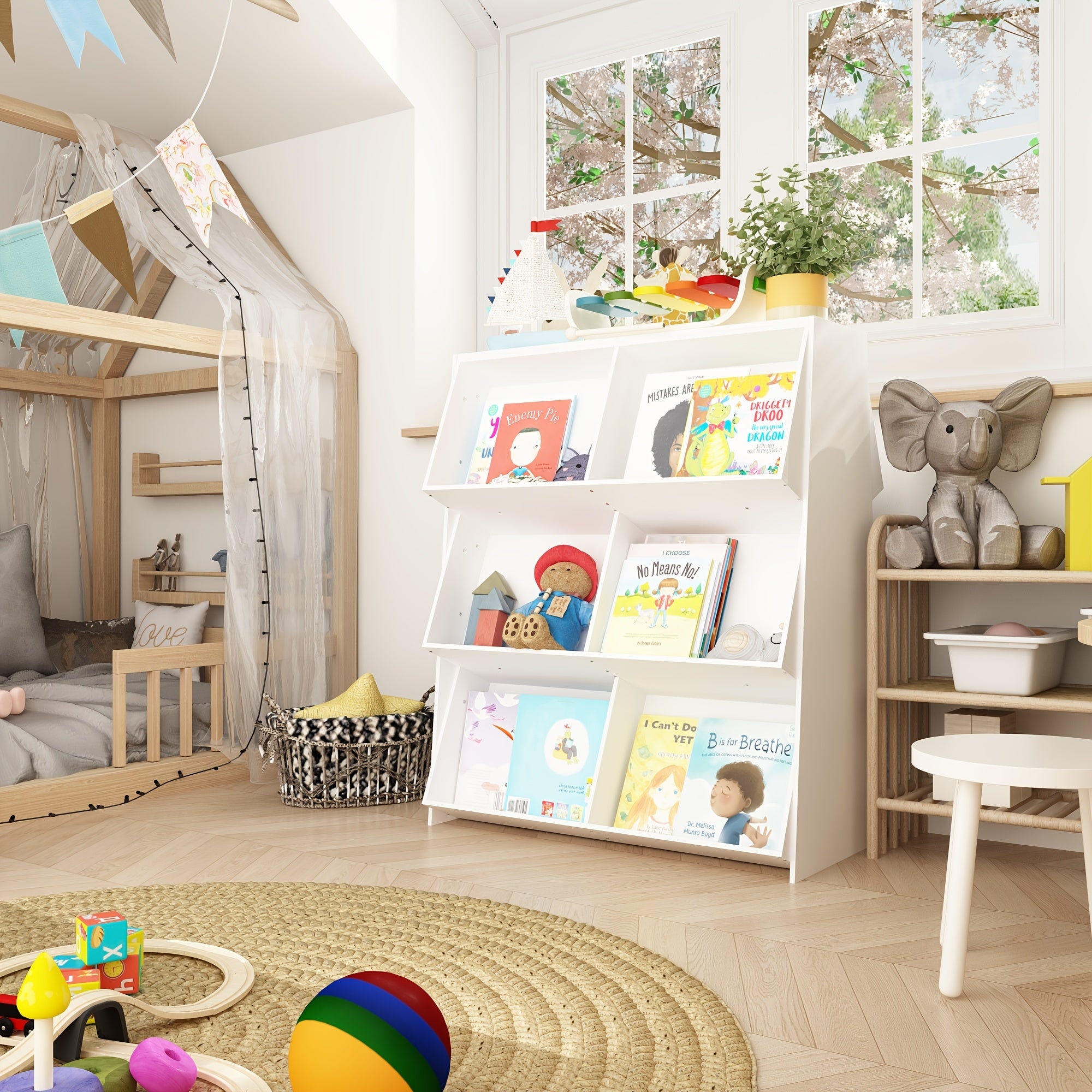 6-Cube Bookcase, Wooden 3-tier Open Storage Bookshelf, Modern Multipurpose Display Cabinet for Living Room, Study & Reading Nook, Modern Minimalist Design, White