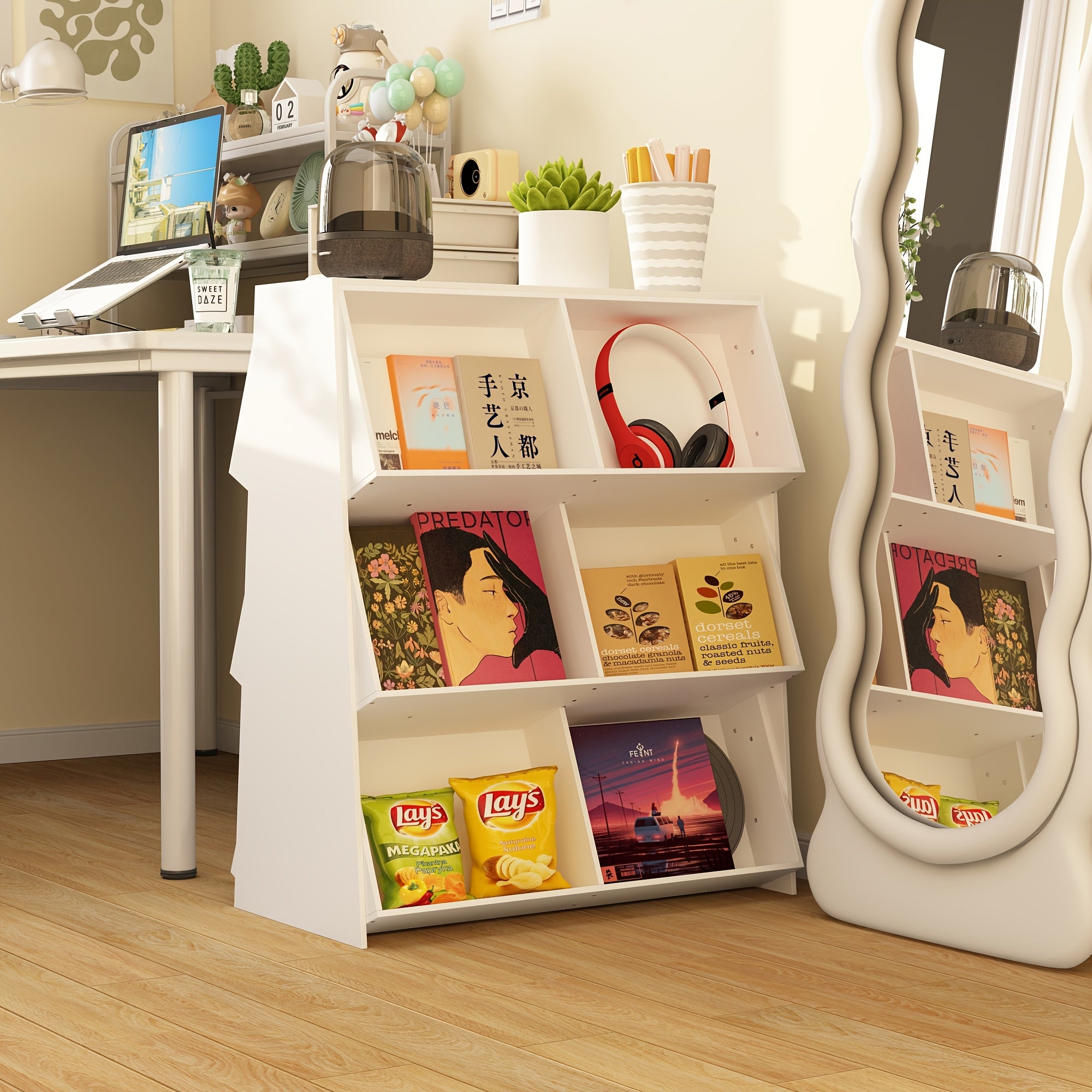 6-Cube Bookcase, Wooden 3-tier Open Storage Bookshelf, Modern Multipurpose Display Cabinet for Living Room, Study & Reading Nook, Modern Minimalist Design, White