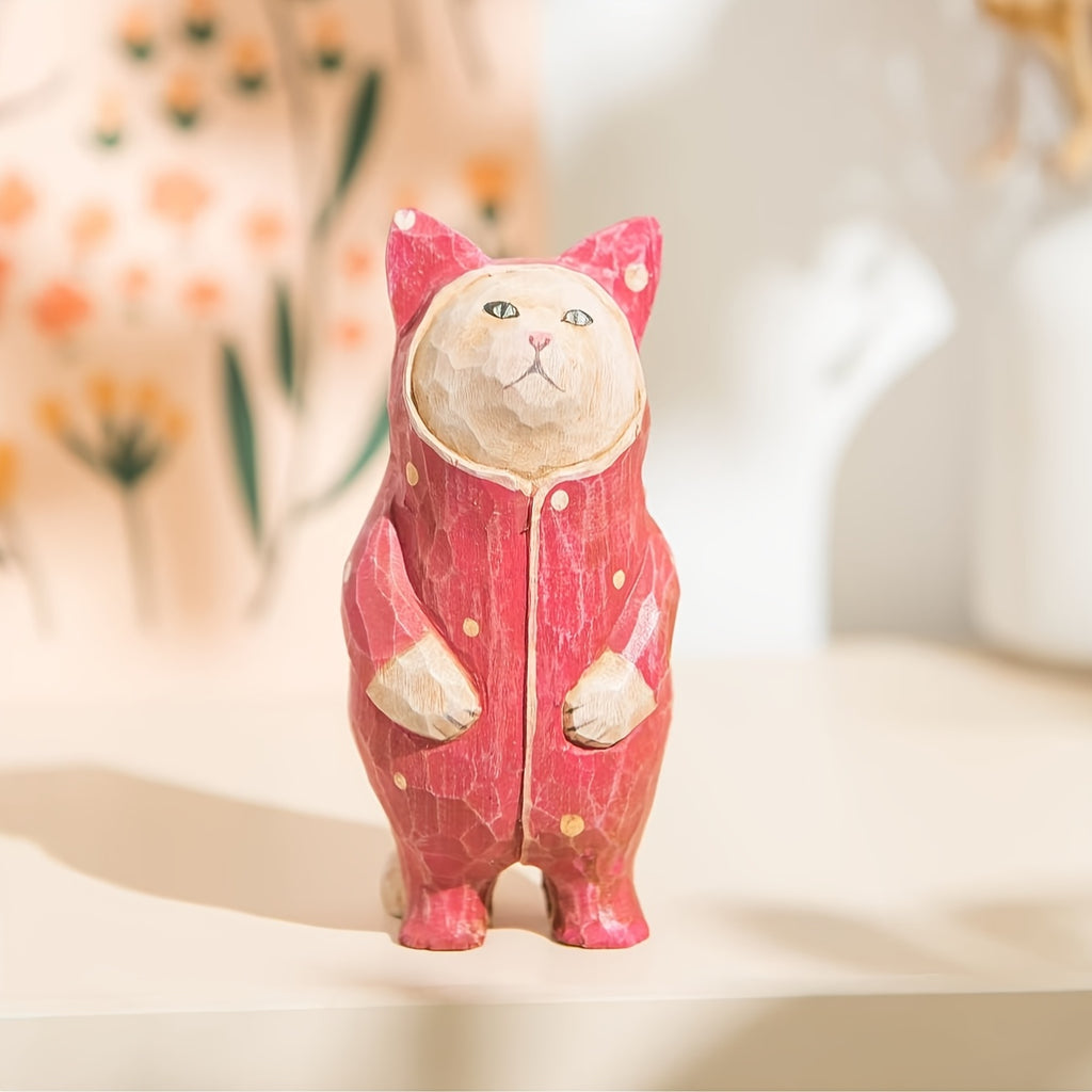 2 Handmade Carved Cats, Desktop Ornaments, Handicrafts Carved Cat Figurines, Desktop Creativity, Holiday Gifts, Party Table Centerpiece Decorations