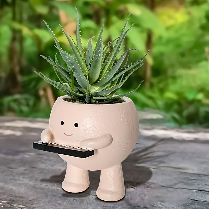 Jazz Band Musician Face Planter - Resin Sculpture with Drainage Hole for Indoor\u002FOutdoor Decor, Perfect for Home Office, Hotel Bar, Music Room Decor