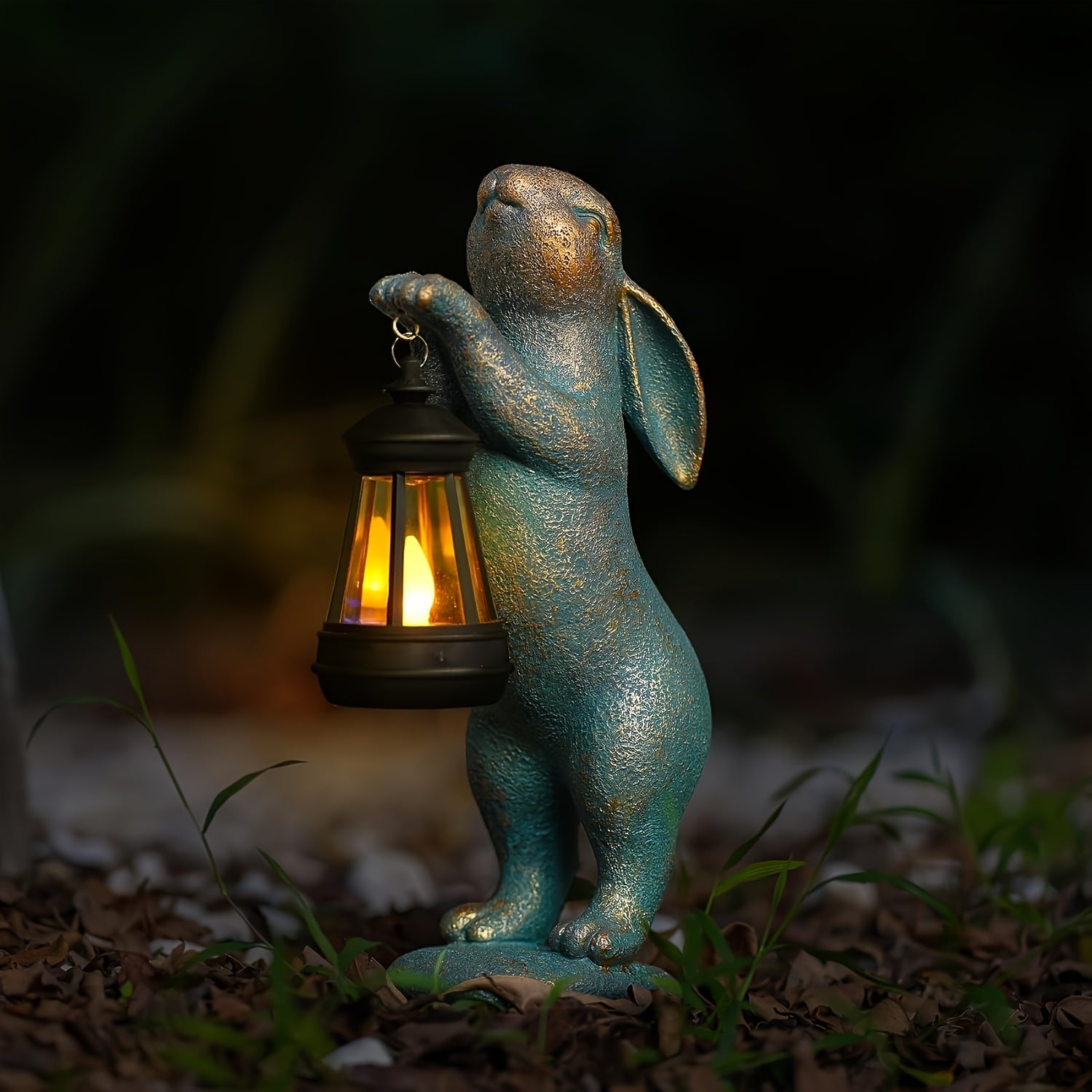 1pc Garden Statues Rabbit with Solar Lantern Outdoor Bunny Figurines Decorations for Patio Yard Lawn Ornaments Gifts for Birthday Easter Housewarming Mother's Day, IP44