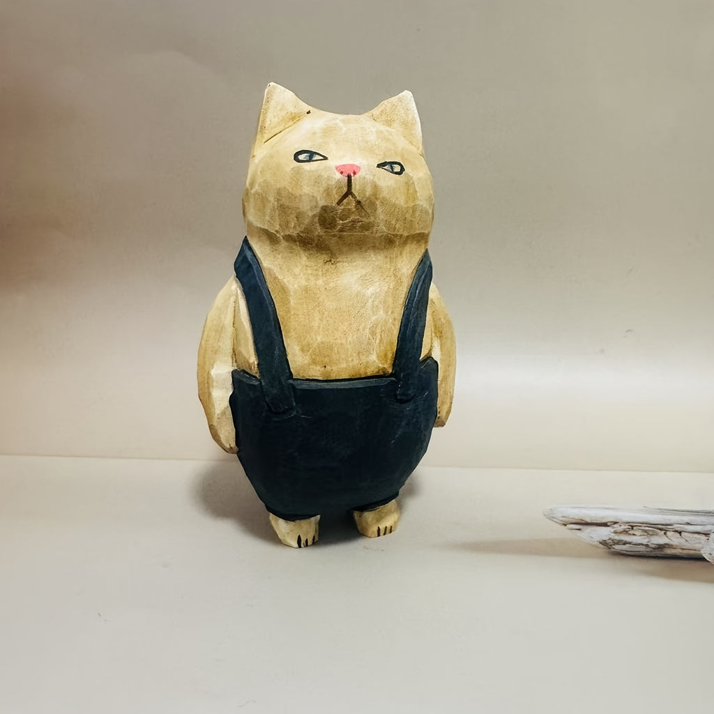 2 Handmade Carved Cats, Desktop Ornaments, Handicrafts Carved Cat Figurines, Desktop Creativity, Holiday Gifts, Party Table Centerpiece Decorations