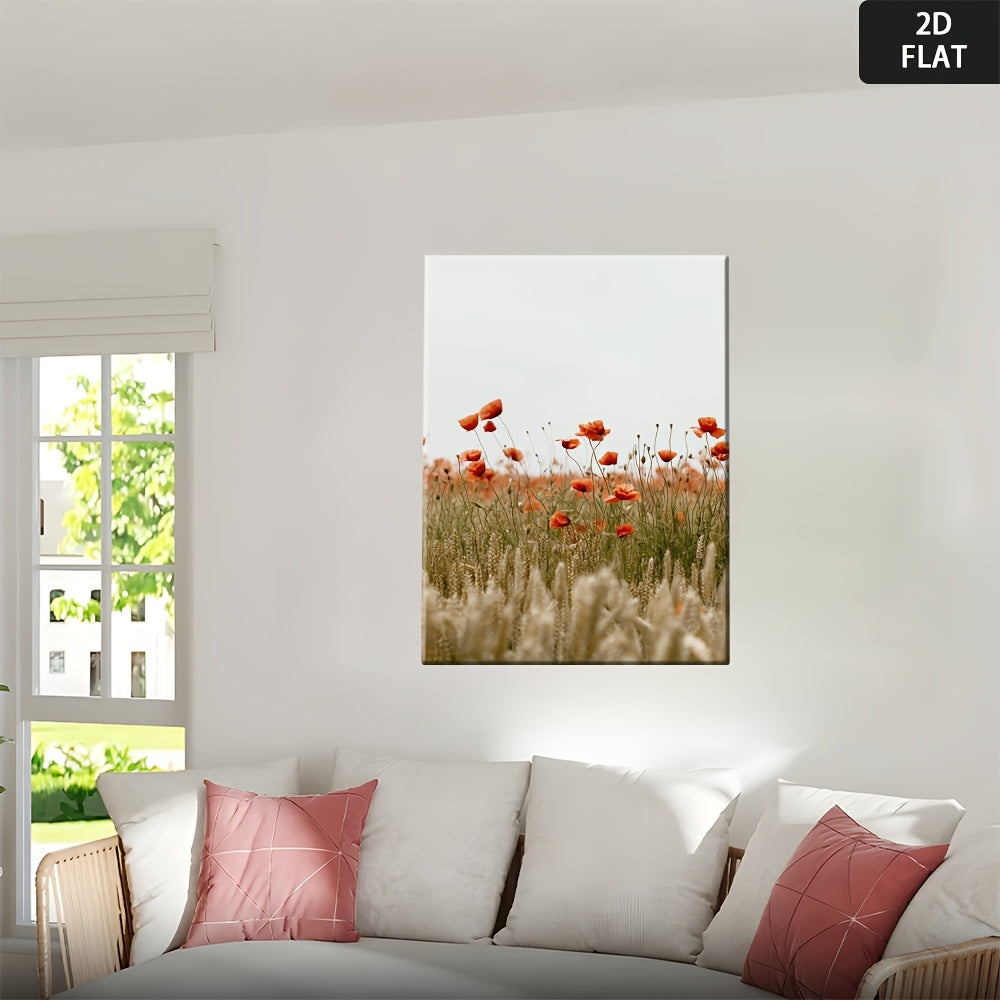 2D Flat, 1pc Framed Canvas Poster - Red Poppies & Golden-Brown Wheat Farmhouse Wall Decor - Ready-to-Hang Painting for Living Room, Bedroom, Office - High-Quality Canvas Print - Housewarming Gift Idea, Canvas Wall Art Ready to Hang, 2D Flat