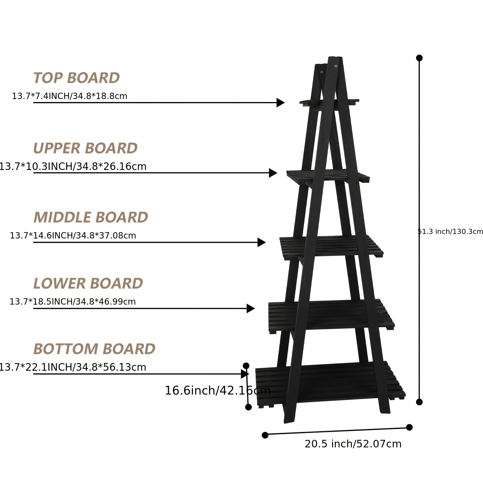 5 Tier Wooden Ladder Shelf | Freestanding Hardwood Storage Rack for Balcony, Window, Garden, Living Room, Patio