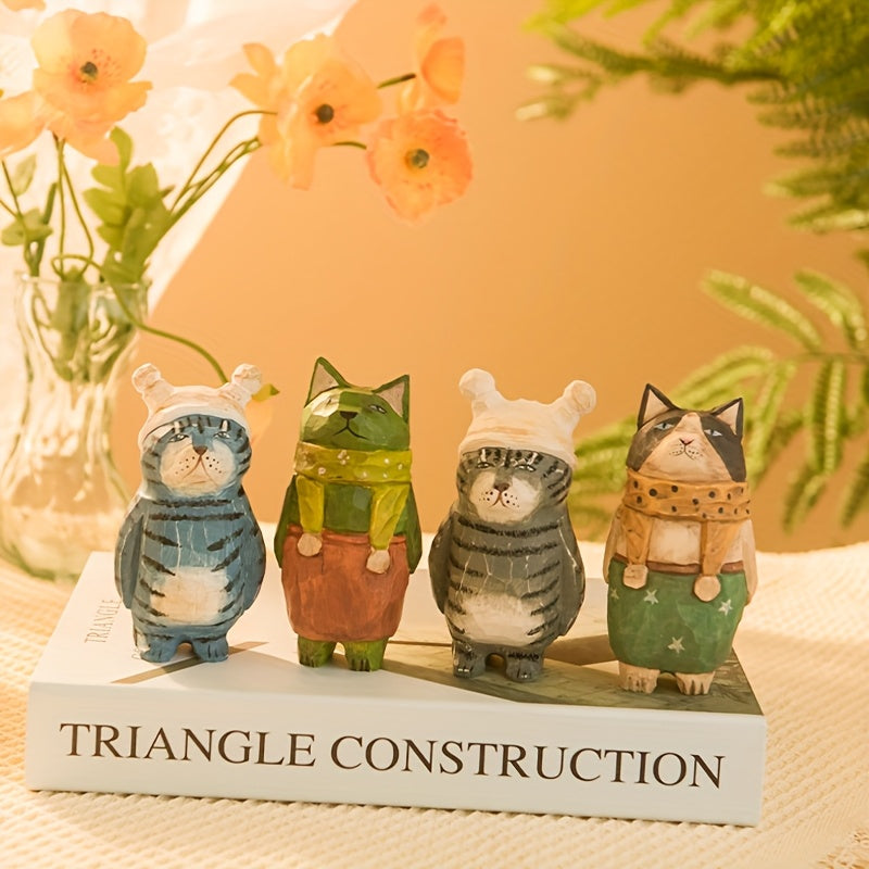 2 Handmade Carved Cats, Desktop Ornaments, Handicrafts Carved Cat Figurines, Desktop Creativity, Holiday Gifts, Party Table Centerpiece Decorations