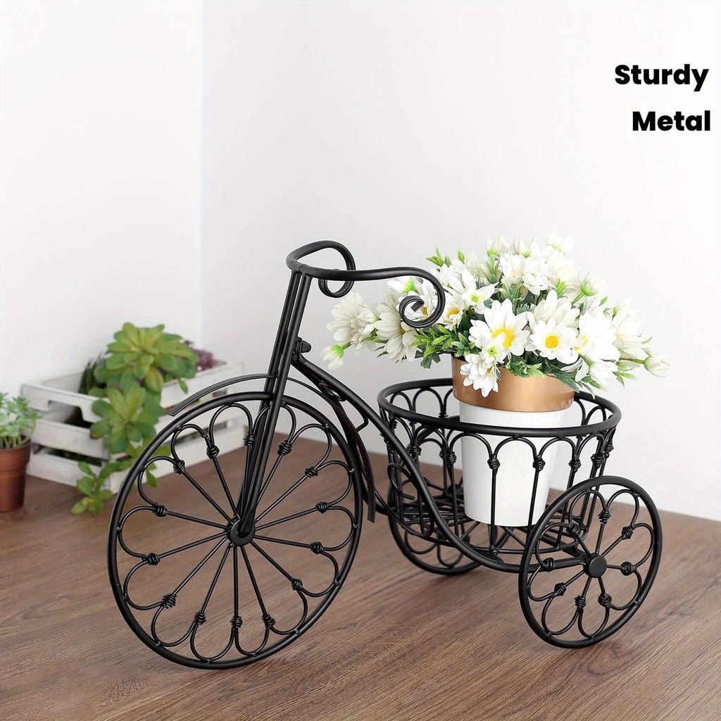 2-Inch Black Metal Bicycle Basket Planter - Indoor\u002FOutdoor Decorative Plant Holder with Sturdy Frame, Perfect for Kitchen Additions, Spring Decorations, Summer Decorations