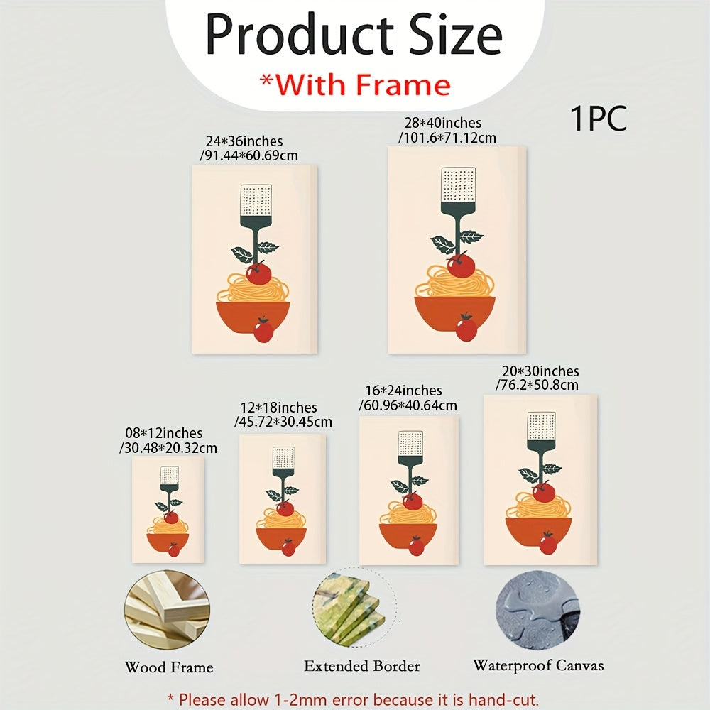 2D Flat, Vintage Italian Pasta & Tomato Sauce Canvas Wall Art Print - Minimalist Spaghetti & Meat Sauce Poster, Waterproof Wrapped Frameless Kitchen Decor for Home, Office, Restaurant - Affordable Italian Food Art Gift for Pasta Lovers