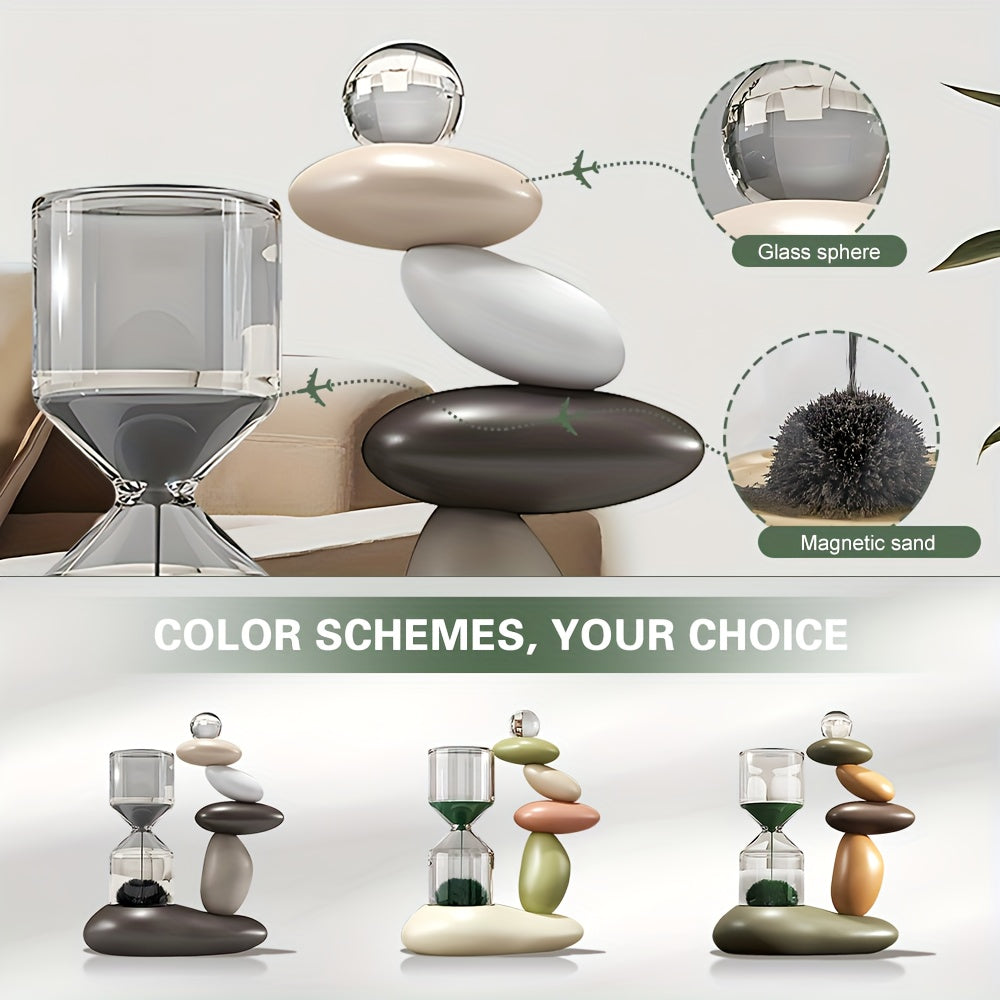 Modern Resin Art Sculpture, Hourglass And Stone Ornaments, Resin Fortune Stone Ornaments, Boho Home Decor, Living Room Decor, Unique Housewarming Gift, Suitable for Various Room Types, Holiday Decorations